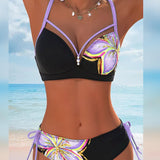 Bralette de Bikini com Estampa de Corda