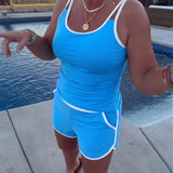 Tankini com Detalhes em Cores Contrastantes e Pregas