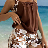 Floral Print Tankini with Boy Short Bottom