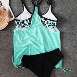 Tankini liso com estampa de leopardo