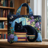 Bolsa Artesanal Gato Preto sobre Livros | Mistério Literário