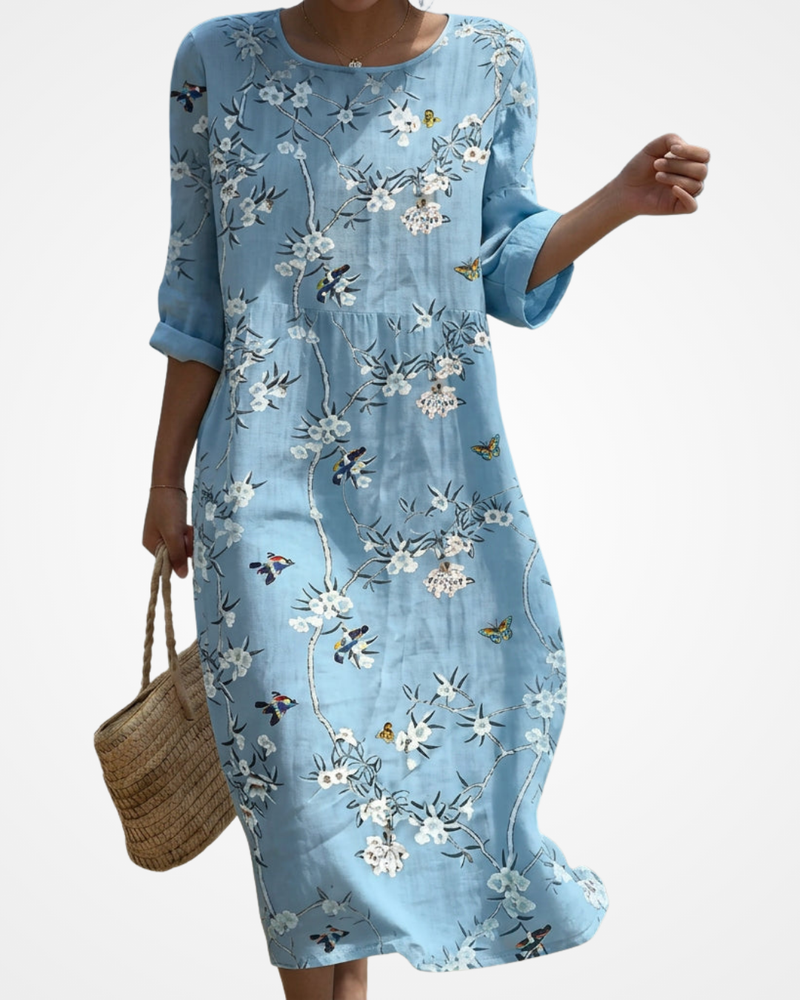 Beatriz - Vestido Maxi de Gola Redonda com Bordado