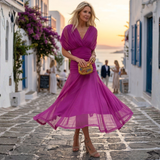 Xénia - Vestido longo elegante com decote em V