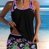 Conjunto Tankini Floral Confortável com Calções para Meninos