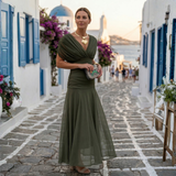 Xénia - Vestido longo elegante com decote em V