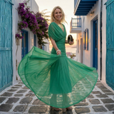 Xénia - Vestido longo elegante com decote em V