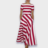 Vestido largo de riscas feito à mão