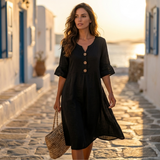 Helena - Vestido com mangas abalonadas e botões