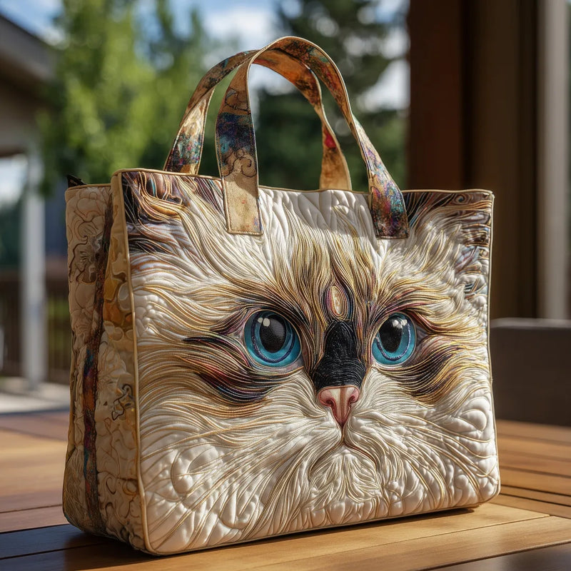 Bolsa Artesanal Gato Branco de Olhos Azuis | Elegância Pura