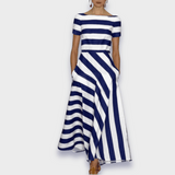 Vestido largo de riscas feito à mão