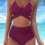 Conjunto de Bikini Liso com Cintura Alta Elegante