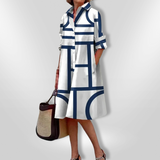 Vestido midi com estampado geométrico