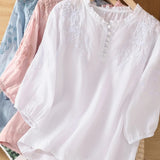 Kissina | Blusa de algodão e linho bordada