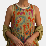 Daniela | Vestido largo estampado con chaleco coordinado