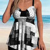 Conjunto de Tankini Biquíni de Dois Peças com Estampa