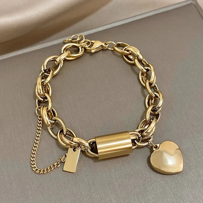 Pulseira grossa com corações | Ouro