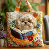 Bolsa Artesanal Shih Tzu entre Livros e Flores | Ternura Literária