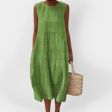 Vestido de algodão sem mangas elegante com bolsos