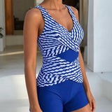 Tankini com Estampa Geométrica e Detalhe Cruzado