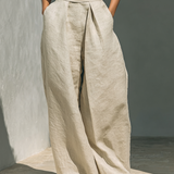 Madalena | Conjunto de Linho Premium com Gola Alta e Calças Wide Leg