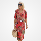 Roxana | Vestido Midi Envolvente Floral Vibrante