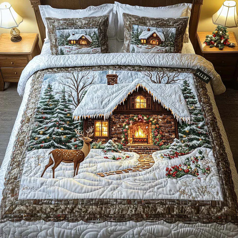 Conjunto de Cama Acolchoado de 3 Peças - Cabana Aconchegante