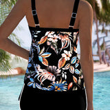 Tankini Estampado Sem Mangas com Decote em U