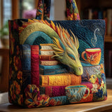 Bolsa Artesanal Dragão que Lê Livros e Segura Canecas | Fantasia com Carácter