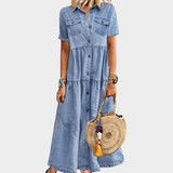 Vestido de ganga longo com botões
