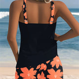 Tankini Sem Mangas com Estampa e Boxer U-Decote