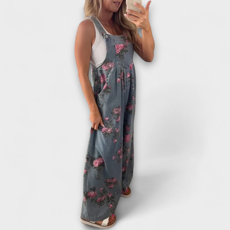 Bethany - Macacão de ganga largo com estampado floral