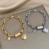 Pulseira grossa com corações | Ouro