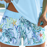 Tankini Estiloso com Estampa Marinha e Fenda
