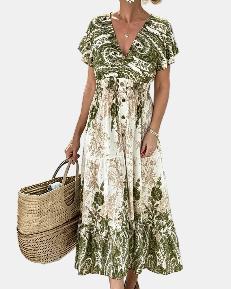 Júlia | Vestido midi floral solto e leve