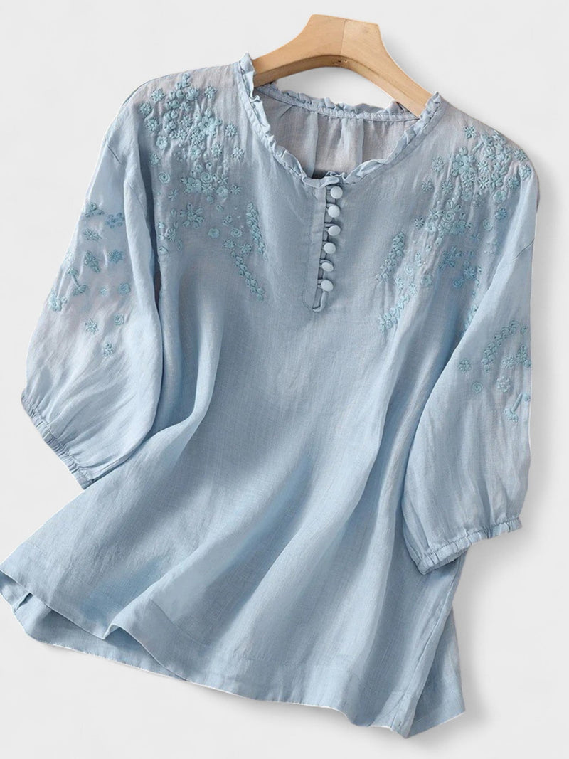 Kissina | Blusa de algodão e linho bordada