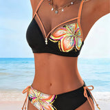 Bralette de Bikini com Estampa de Corda