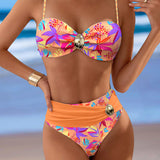 Impressão Estampada de Biquíni Sexy com Alças Metálicas