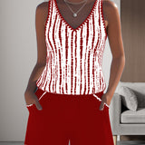 Conjunto de banho casual com bolso, decote em V e estampa, em duas peças