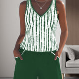 Conjunto de banho casual com bolso, decote em V e estampa, em duas peças