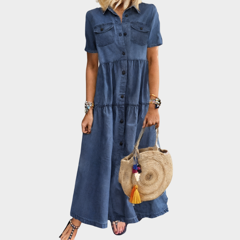 Vestido de ganga longo com botões