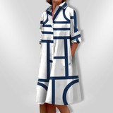 Vestido midi com estampado geométrico