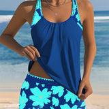 Tankini Sem Mangas com Estampa e Boxer U-Decote