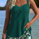 Conjunto de Tankini Listrado com Calções de Banho