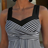 Conjunto de Tankini Listrado com Camisola de Duas Peças