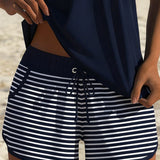 Simple Striped Shorty Tankini