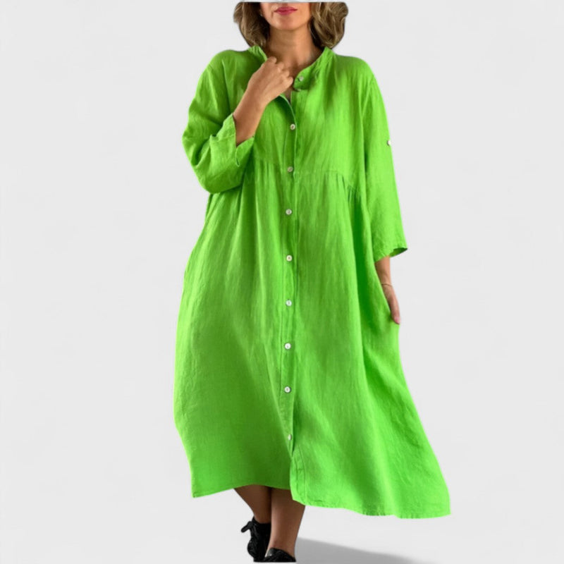 Isa | Vestido Camisero de Algodão e Linho