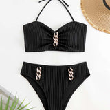 Halter Swimsuit in Solid Colors with Stripes