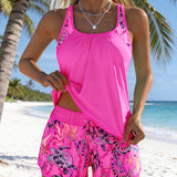 Tankini Estiloso com Estampa Marinha e Fenda