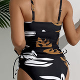 Retro Print Tankini with Sexy Lace-Up Detail
