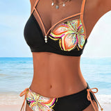 Bralette de Bikini com Estampa de Corda